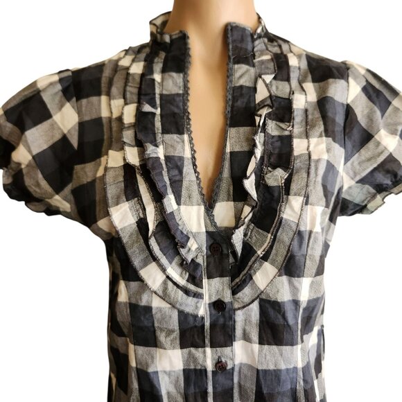 Y2K Vintage Ruffle Button Down Mini Checkered Shirt Dress Jrs Medium - Picture 6 of 9